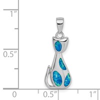 Sterling Silver Rhodium-plated Cat Pendant with Created Opal Accents view 4