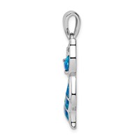 Sterling Silver Rhodium-plated Created Opal Cat Pendant view 2