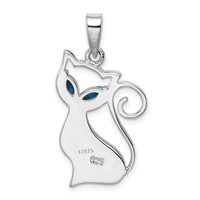 Sterling Silver Rhodium-plated Created Opal Cat Pendant view 3