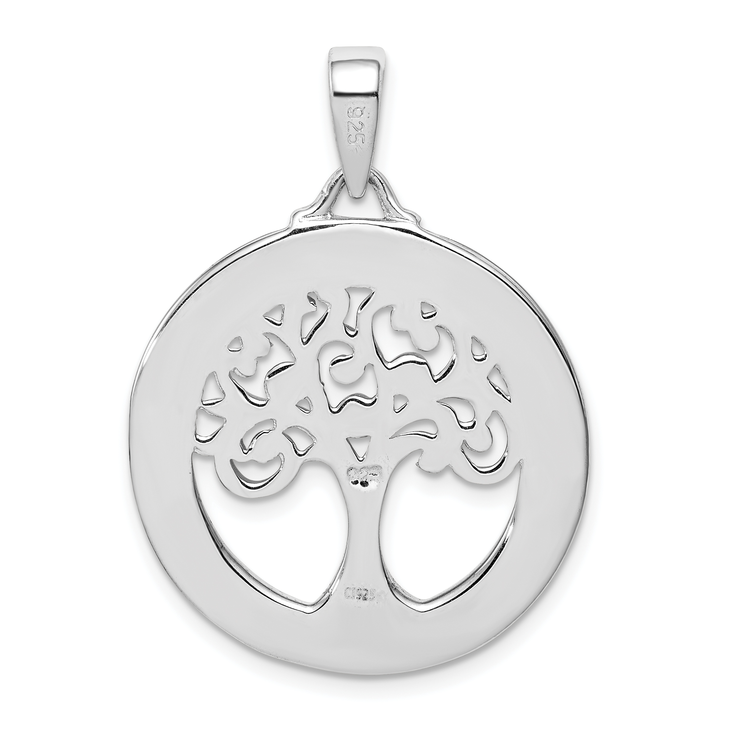 Silver Created Opal Circle w/Tree Pendant QP5131