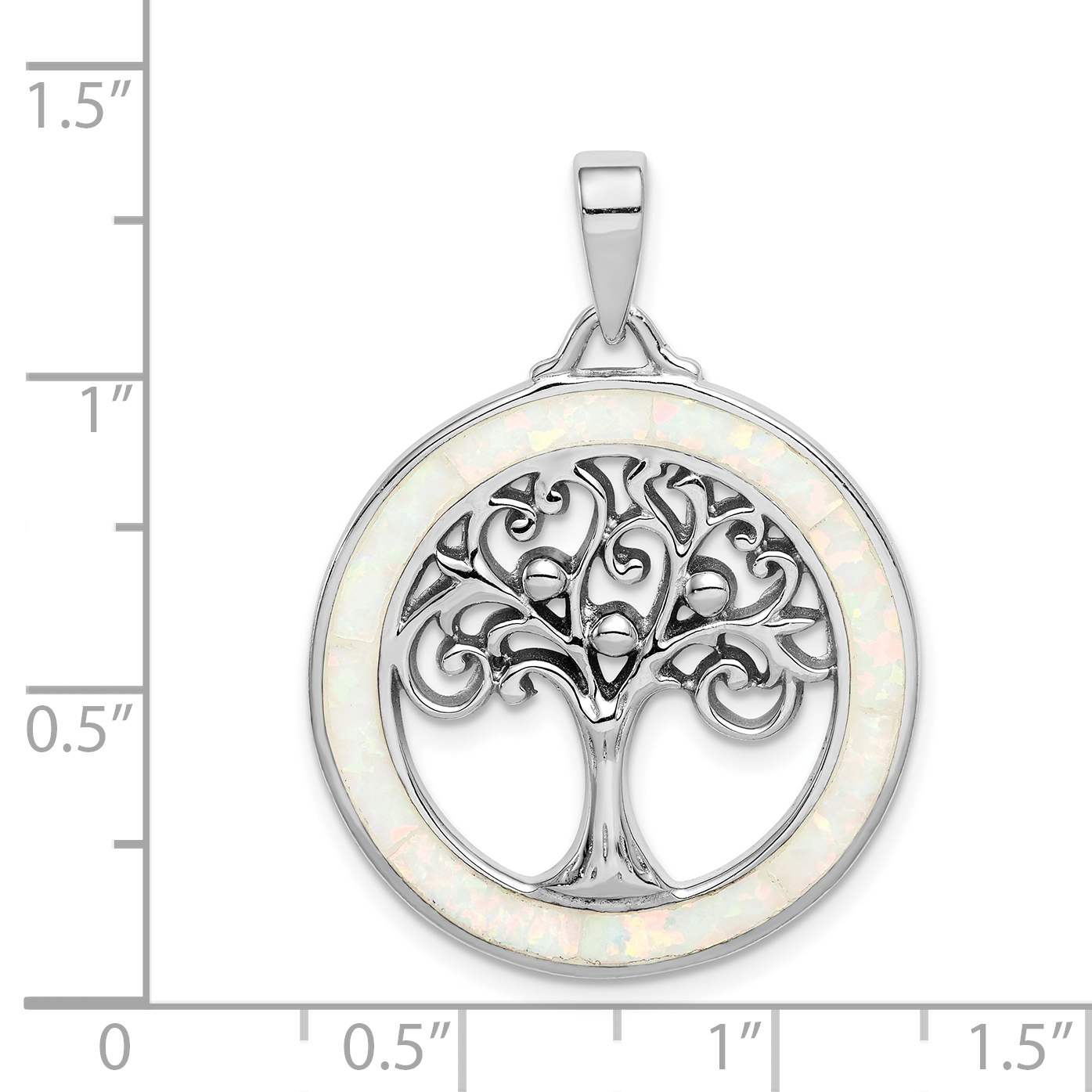Silver Created Opal Circle w/Tree Pendant QP5131