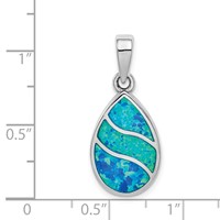 Sterling Silver Rhodium-plated Created Opal Inlay Teardrop Pendant view 4