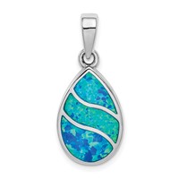 Sterling Silver Rhodium-plated Created Opal Inlay Teardrop Pendant view 1