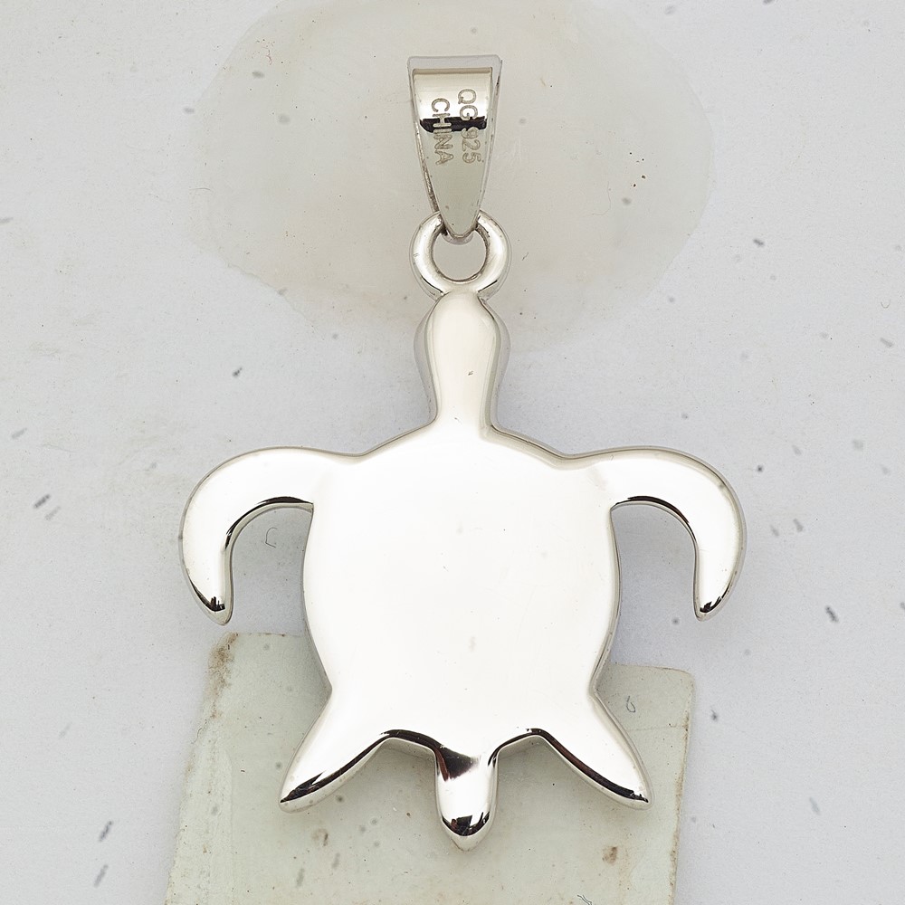 Sterling Silver Rhodium-plated Polished Created Opal Turtle Pendant (QP5136)