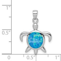 Sterling Silver Rhodium-plated Polished Created Opal Turtle Pendant view 4