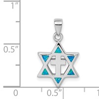 Sterling Silver Rhodium-plated Star of David Created Opal CZ Pendant view 4