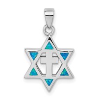 Sterling Silver Rhodium-plated Star of David Created Opal CZ Pendant view 1