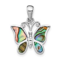Sterling Silver Rhodium-plated Abalone Butterfly Pendant view 1