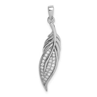 Sterling Silver Rhodium-plated Pave CZ Leaf Pendant view 1