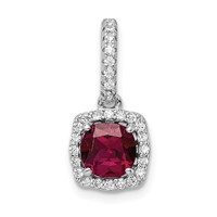 Sterling Silver Rhodium-plated Lab Created Red Corundum and White CZ Pendant view 1
