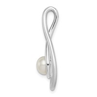 Sterling Silver Rhodium-plated Brushed and Polished 6-7mm Button Freshwater Cultured Pearl Teardrop Chain Slide view 2