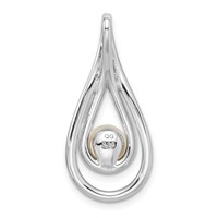 Sterling Silver Rhodium-plated Brushed and Polished 6-7mm Button Freshwater Cultured Pearl Teardrop Chain Slide view 3