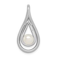 Sterling Silver Rhodium-plated Brushed and Polished 6-7mm Button Freshwater Cultured Pearl Teardrop Chain Slide view 1