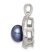 Sterling Silver Rhodium-plated 6-7mm Black Button Freshwater Cultured Pearl and White Topaz Pendant view 2