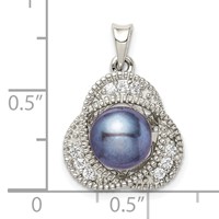 Sterling Silver Rhodium-plated 6-7mm Black Button Freshwater Cultured Pearl and White Topaz Pendant view 3