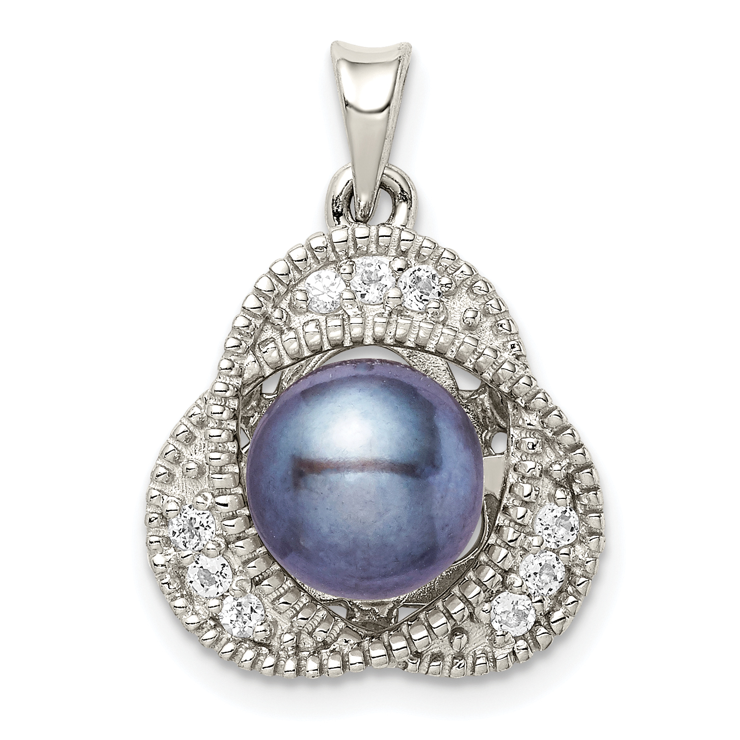 Sterling Silver Rhod-pltd Black FWC Pearl and White Topaz Pendant (QP5184)