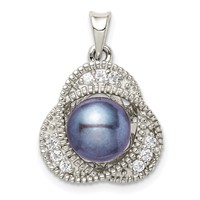 Sterling Silver Rhodium-plated 6-7mm Black Button Freshwater Cultured Pearl and White Topaz Pendant view 1