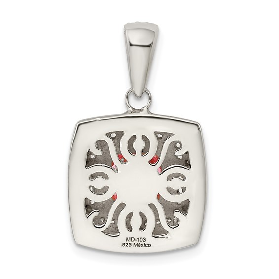 Sterling Silver Pink & White CZ Square Pendant