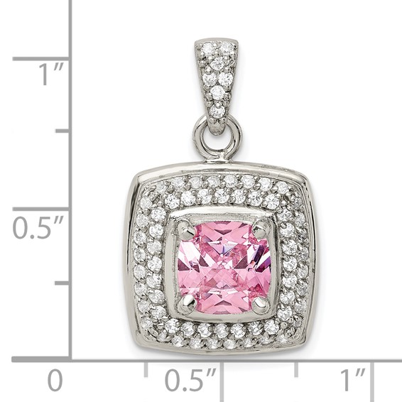 Sterling Silver Pink & White CZ Square Pendant