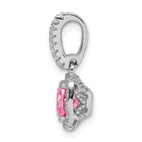 Sterling Silver Rhodium-plated Pink White CZ Halo Chain Slide view 2