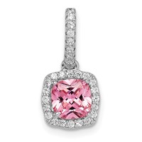 Sterling Silver Rhodium-plated Pink White CZ Halo Chain Slide view 1