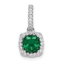 Sterling Silver Rhodium-plated Green and White CZ Halo Chain Slide view 1