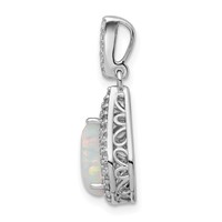 Sterling Silver Rhodium-plated White Lab Created Opal and CZ Halo Teardrop Pendant view 2