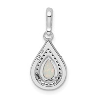 Sterling Silver Rhodium-plated White Lab Created Opal and CZ Halo Teardrop Pendant view 3