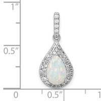 Sterling Silver Rhodium-plated White Lab Created Opal and CZ Halo Teardrop Pendant view 4