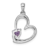 Sterling Silver Rhodium-plated Amethyst and Diamond Heart Pendant view 3