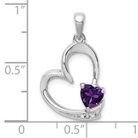 Sterling Silver Rhodium-plated Amethyst and Diamond Heart Pendant view 4