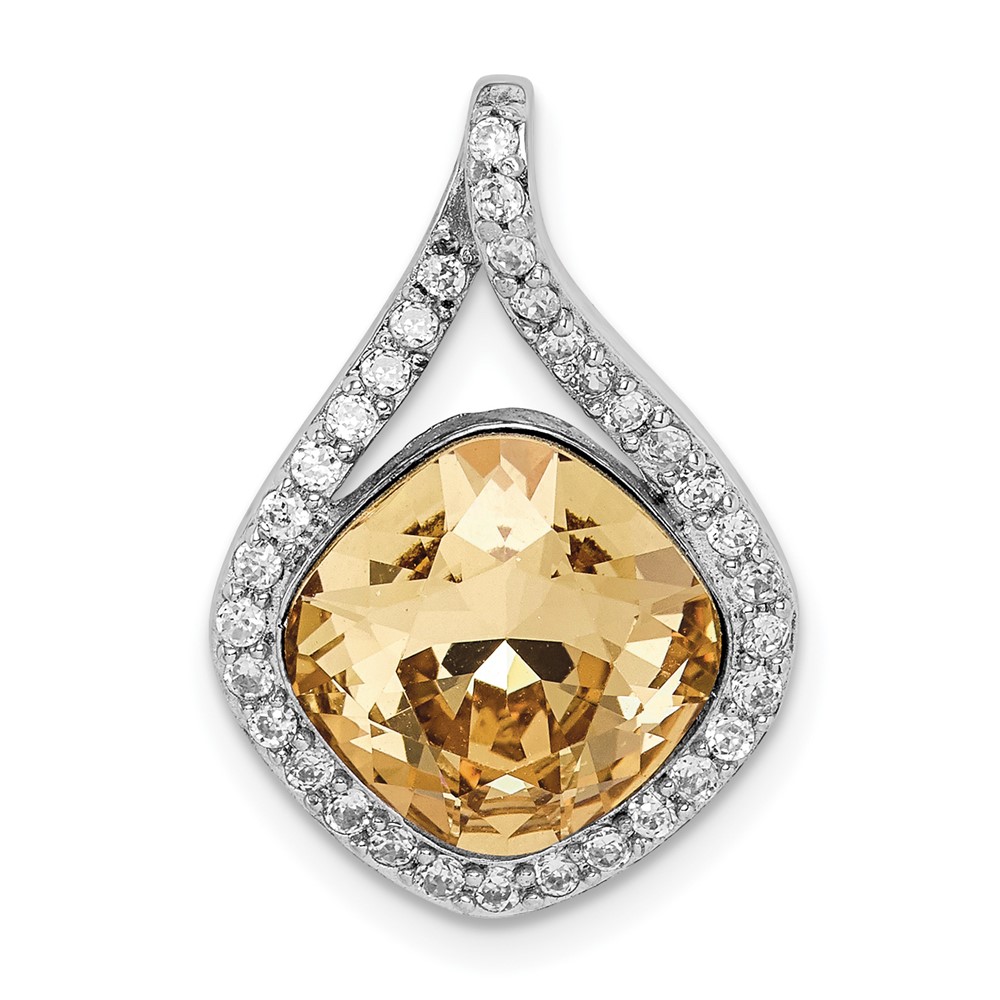 Sterling Silver RH-plated Clear Golden Crystal Teardrop Pendant