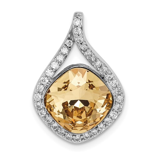 Sterling Silver RH-plated Clear Golden Crystal Teardrop Pendant