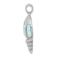 Sterling Silver Rhodium-plated Polished and Antiqued Larimar Shell Pendant view 2