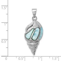 Sterling Silver Rhodium-plated Polished and Antiqued Larimar Shell Pendant view 4