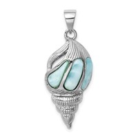 Sterling Silver Rhodium-plated Polished and Antiqued Larimar Shell Pendant view 1
