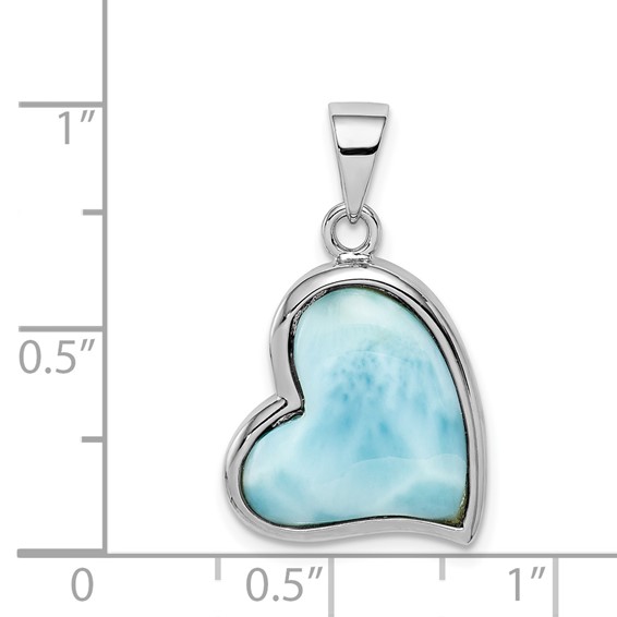 Sterling Silver Rhodium-plated Larimar Heart Pendant