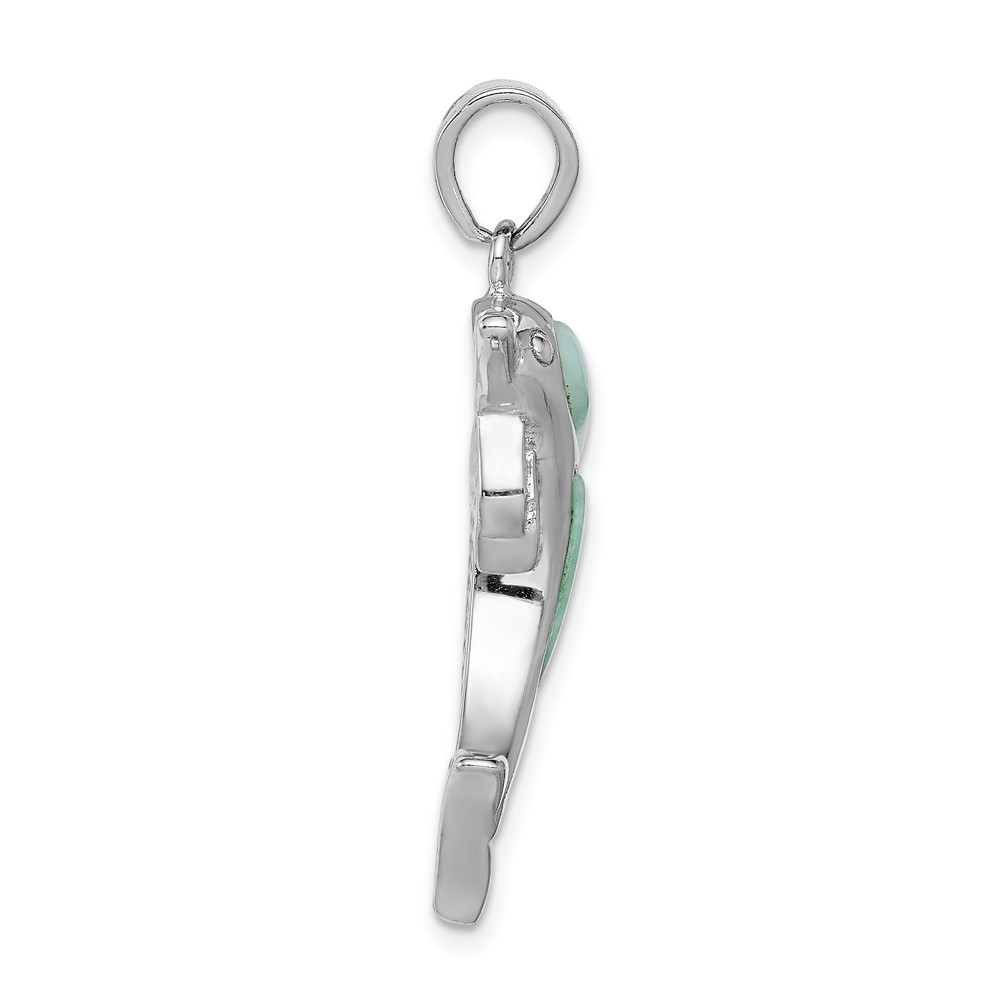 Sterling Silver Rhodium-plated Polished Larimar Dolphin Pendant (QP5225)