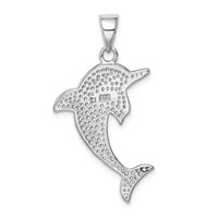 Sterling Silver Rhodium-plated Polished Larimar Dolphin Pendant view 3