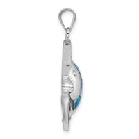 Sterling Silver Rhodium-plated Polished Created Blue Opal Fish Pendant view 2