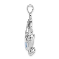 Sterling Silver Rhodium-plated Polished Created Blue Opal Gecko Pendant view 2