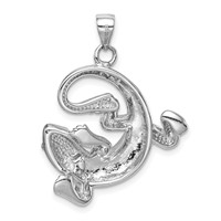 Sterling Silver Rhodium-plated Polished Created Blue Opal Gecko Pendant view 3