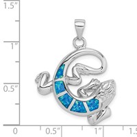 Sterling Silver Rhodium-plated Polished Created Blue Opal Gecko Pendant view 4
