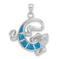Sterling Silver Rhodium-plated Polished Created Blue Opal Gecko Pendant view 1