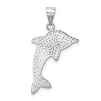 Sterling Silver Rhodium-plated Polished Created Blue Opal Dolphin Pendant view 3