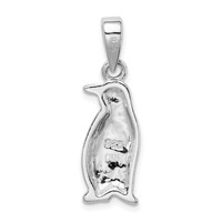 Sterling Silver Rhodium-plated Polished Created Opal Inlay Penguin Pendant view 3