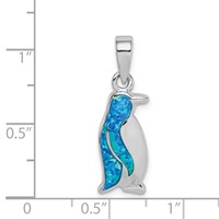 Sterling Silver Rhodium-plated Polished Created Opal Inlay Penguin Pendant view 4