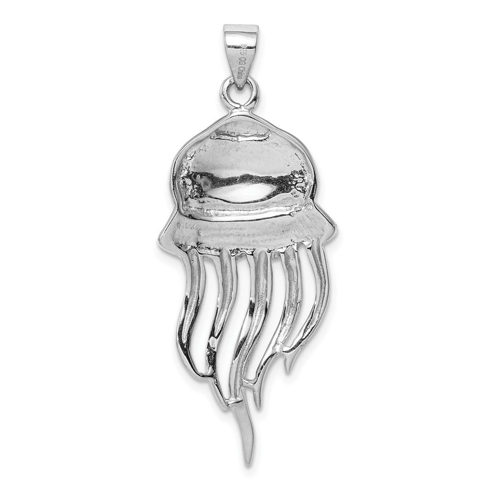 Sterling Silver Rhodium-plated Polished Created Blue Opal Jellyfish Pendant (QP5233)