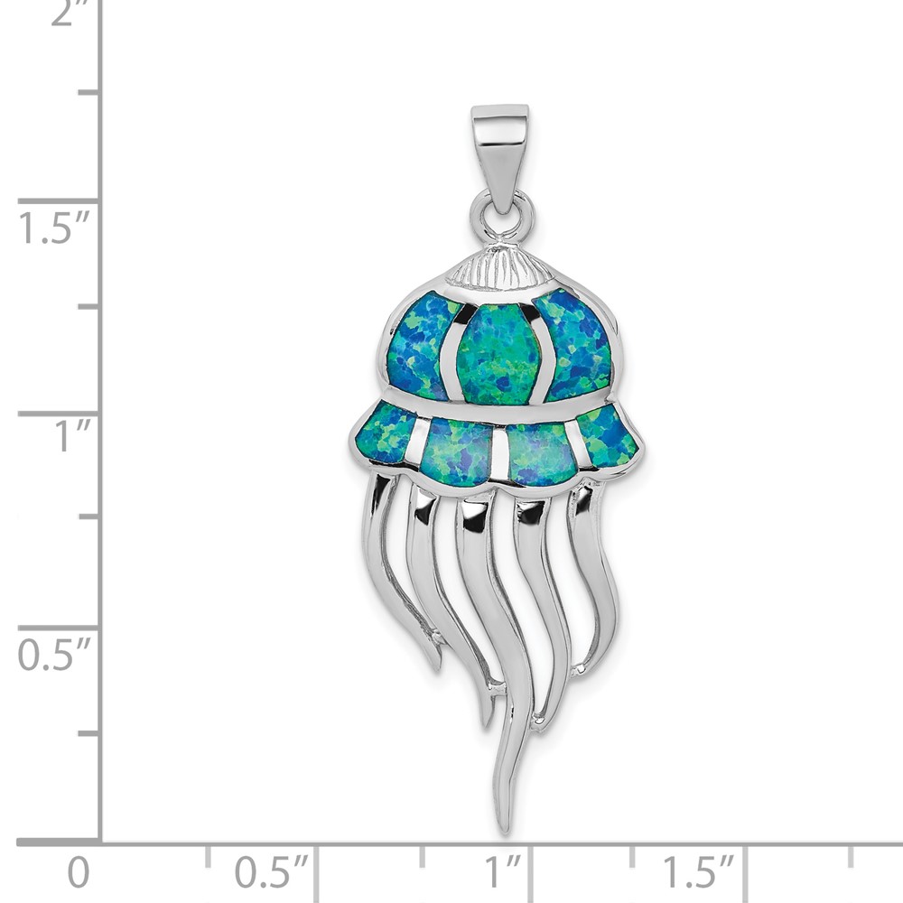 Sterling Silver Rhodium-plated Polished Created Blue Opal Jellyfish Pendant (QP5233)