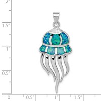 Sterling Silver Rhodium-plated Polished Created Blue Opal Jellyfish Pendant view 4